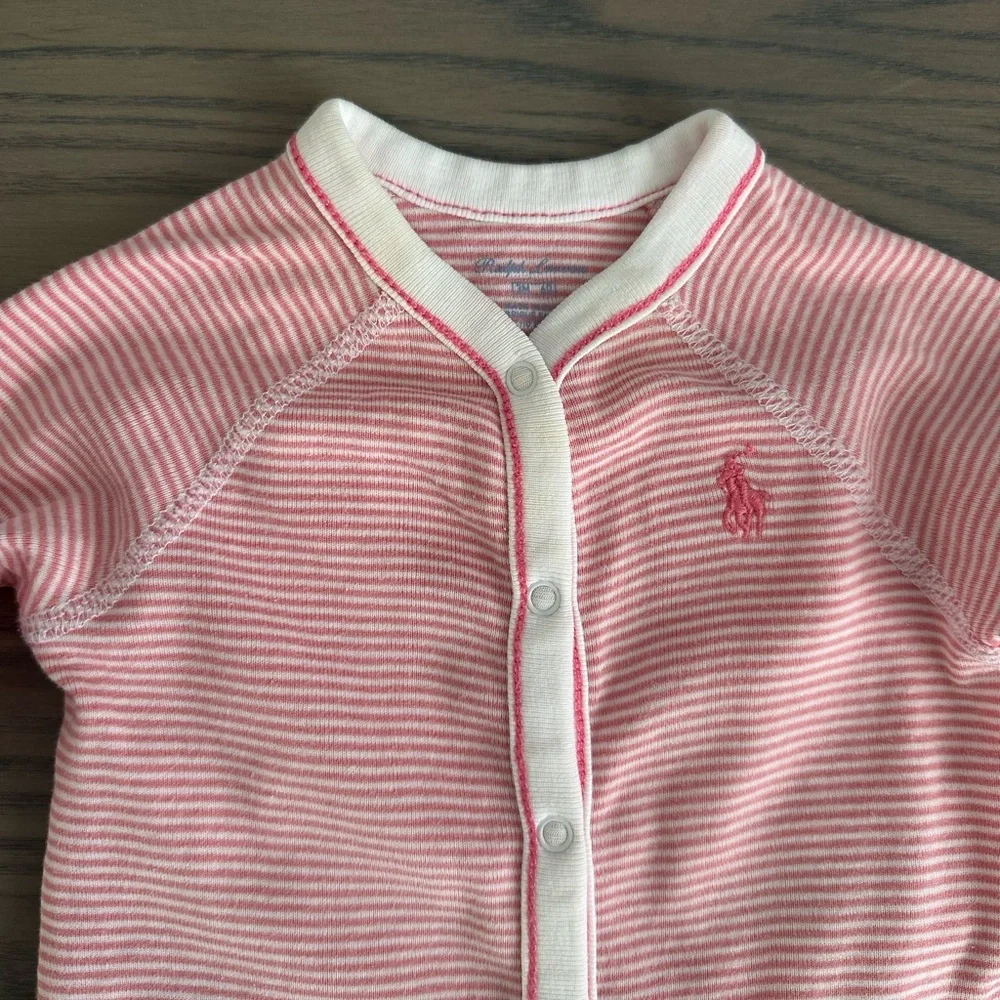 RALPH LAUREN BABY GIRL STRIPED COTTON FOOTED COVERALL